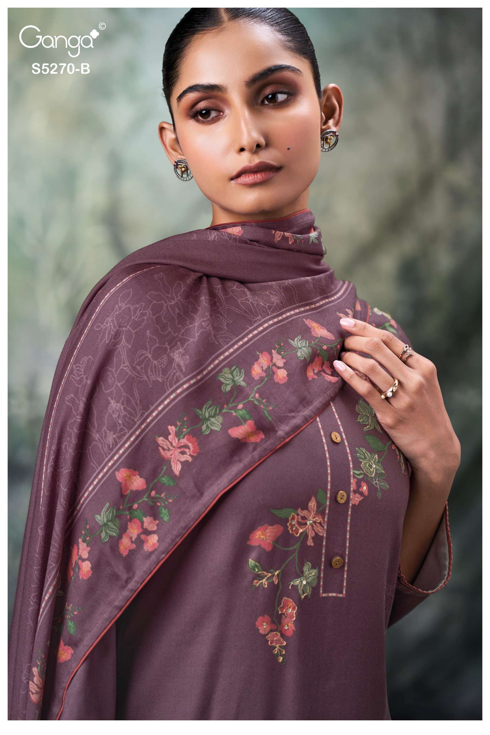 GANGA YUTISHA 5270 WOOL PASHMINA CROCHET LACE & SLEEVES SUIT WEDDING COUTURE SHOP